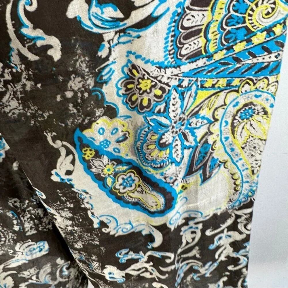 100% Silk Made in Italy Wide Leg Pants Multicolor Paisley Print Size 44  NWT